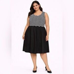 PTP  20”. Length 36”  Chevron patterned bodice, black and white, black skirt
